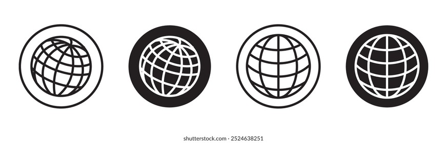 Globe icon. World vector set. Earth wide globe sign. Planet symbol flatten. Black isolated flat globe icons set on white background.