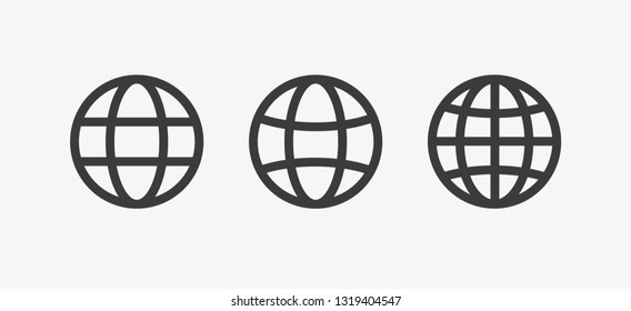 Globe icon, world vector sign, earth set, collection. Internet concept, geography map sign isolated on white, flat design for web.