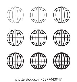 Globe icon, WWW world wide web set site symbol, Internet collection icon, website address globe, outline signs.