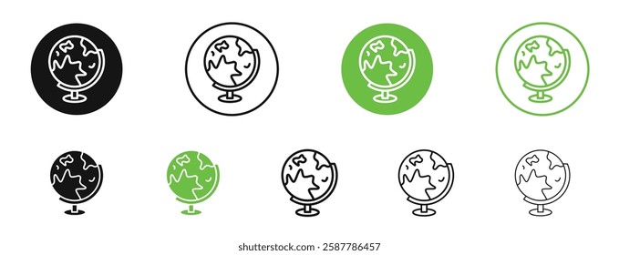 Globe icons in black and green colors collection