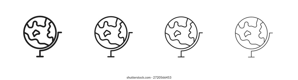 Iconos de globo diseñados en estilo de contorno, línea y trazo