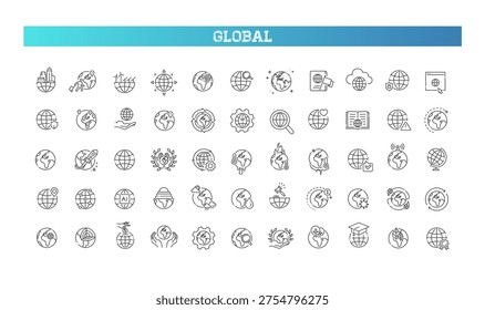 Globe icons. Global communications line icons set