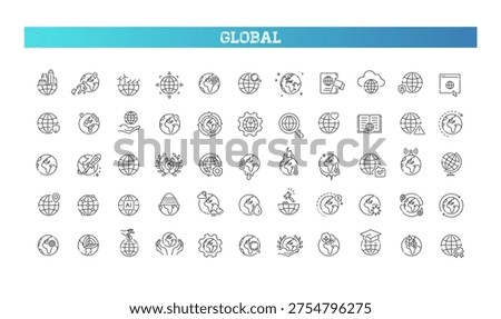 Globe icons. Global communications line icons set