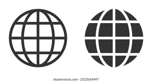 Globe icons with grid patterns. Black and white vector illustration ideal for global, web, and tech designs.