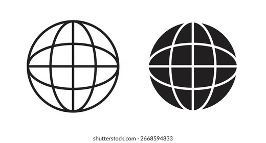 Globe Icons in Line and Filled Styles Isolated on White Background