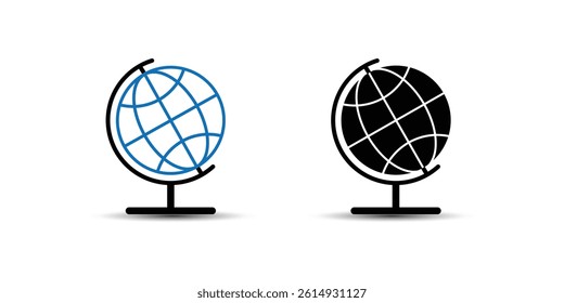 Globe icons, one wireframe and one filled, perfect for global themes.