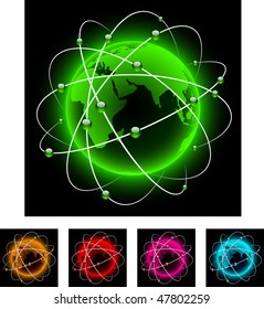 Globe icons with orbits. Vector.