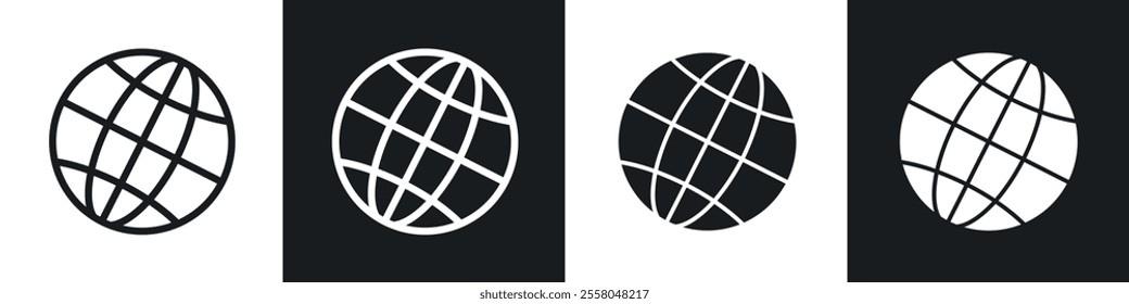 Globe icons pack in black and white filled and outlined versions.