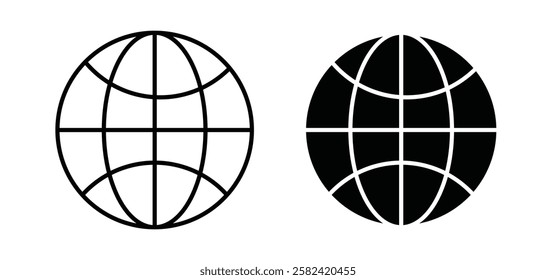 Globe icons pack vectors in black flat and strokes