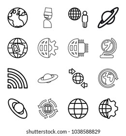 Globe icons. set of 16 editable outline globe icons such as planet, clobe gear, wi-fi, medical mask