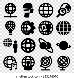 Globe icons set. set of 16 globe filled icons such as medical mask, international music, planet and satellite, planet