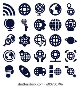 Globe icons set. set of 25 globe filled icons such as medical mask, wi-fi, international music, global home, planet, clobe gear, international delivery