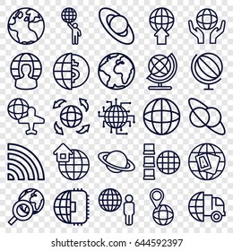 Globe icons set. set of 25 globe outline icons such as wi-fi, global home, international delivery, planet, planet and satellite, cpu planet