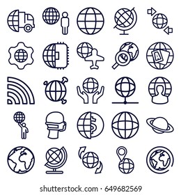 Globe icons set. set of 25 globe outline icons such as medical mask, wi-fi, international delivery, planet