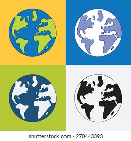 Globe icons, set of 4