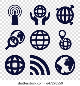 Globe icons set. set of 9 globe filled icons such as signal, wi-fi