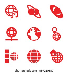 Globe icons set. set of 9 globe filled icons such as international music, global home, planet and satellite, planet