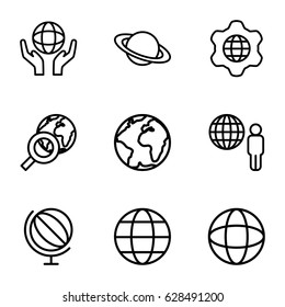 Globe icons set. set of 9 globe outline icons such as 