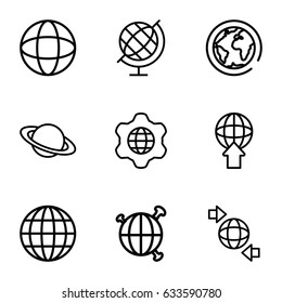 Globe icons set. set of 9 globe outline icons such as