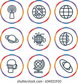 Globe icons set. set of 9 globe outline icons such as plane, medical mask, signal, planet
