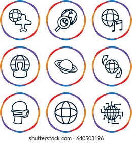 Globe icons set. set of 9 globe outline icons such as medical mask, international music, planet
