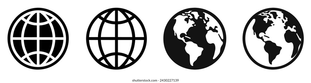 Conjunto de iconos de globo. Icono negro de Globe sobre fondo blanco. Ilustración de vector