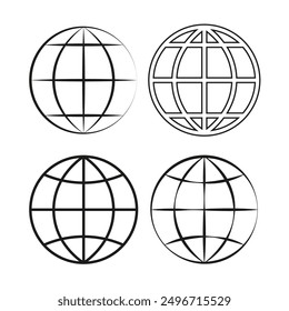 Conjunto de iconos de globo. Blanco y negro. Arte lineal simple. Ilustración vectorial.