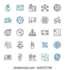 globe icons set. Collection of globe with earth globe, map, plant, card, internet, planet, global warming, postcard, networking, earth grid. Editable and scalable icons.