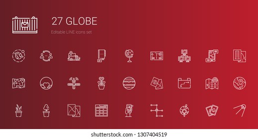 globe icons set. Collection of globe with global, map, gps, web, plant, venus, satellite, pluto, network, postcard, earth globe, cards, travel. Editable and scalable icons.