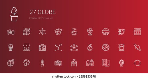 globe icons set. Collection of globe with map, earth globe, plant, global warming, earth grid, earth, planet network, school, jupiter. Editable and scalable icons.