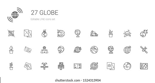globe icons set. Collection of globe with map, internet, postcard, gps, satellite, plant, earth globe, planet earth, network, global warming. Editable and scalable icons.