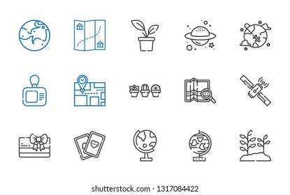 globe icons set. Collection of globe with plant, cards, card, satellite, map, worldwide, planet, mars. Editable and scalable globe icons.