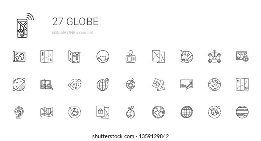 globe icons set. Collection of globe with worldwide, planet earth, map, earth, postcard, global, earth grid, solar system, planet, card, jupiter. Editable and scalable globe icons.