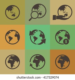 Globe icons set. Elements of this image furnished by NASA