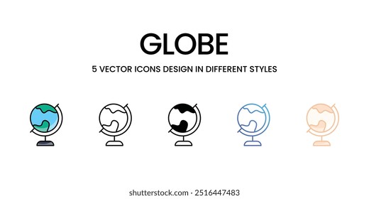 Globe icons set five different style vector stock illustration