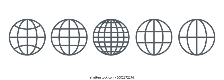 Globe icons set. Internet global pictograms. World wide web outline symbols collection. Homepage sign. Vector illustration isolated on white