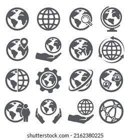 Iconos de globo configurados en fondo blanco