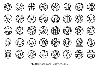 Globe icons set outline vector. Earth map. World grid