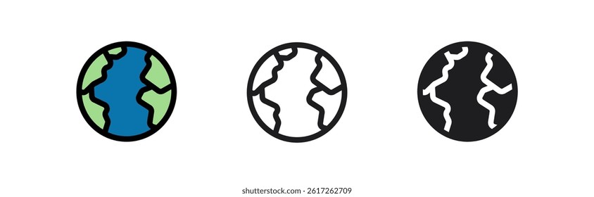 Globe icons set. Planet Earth symbol collection. World planet earth icon line and flat style.