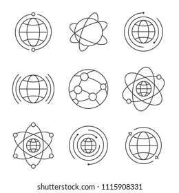 Globe icons set. Social network global signs. Thin line vector design.
