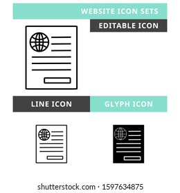 Globe icons set vector design, modern editable line and  glyph icon, black colour and isolated for icon presentation, website and banner
