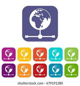 Globe icons set vector illustration in flat style In colors red, blue, green and other
