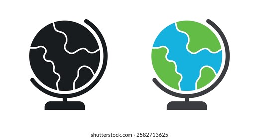 Globe icons set vectors black and colored style
