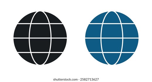 Globe icons set vectors black and colored style