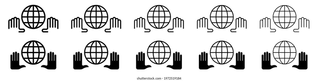 Globe icons set. Web globe flat linear icon. Silhouette of the globe with meridians. Vector elements.