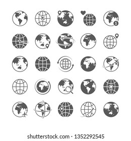 Globe icons set world earth globe map silhouette icons internet global commerce marketing line icons tourism vector symbols set