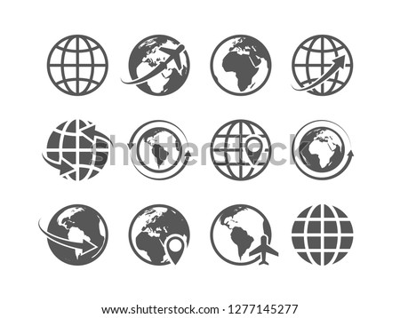 Globe icons set. World earth globe map internet global commerce tourism vector symbols set