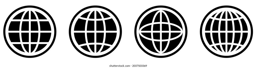 Globe icons set. World symbol. Planet earth in circle. Glyph globe set. Sphere vector