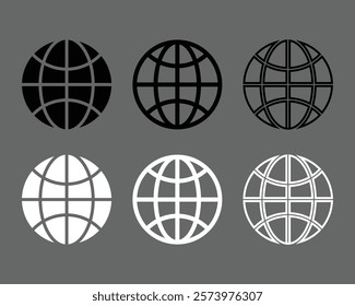 Globe  icons,  symbol  black  and white 