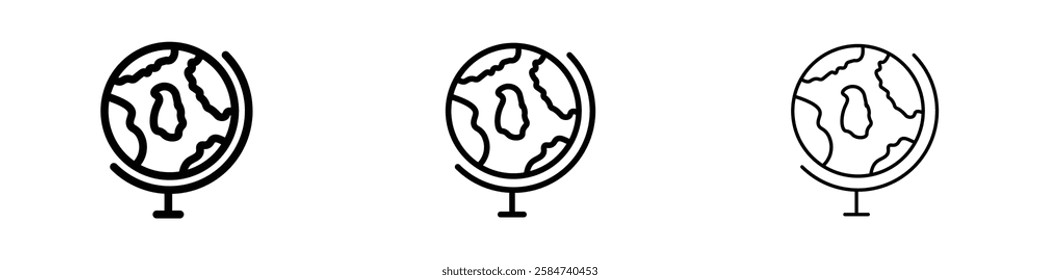 Globe icons in three different stroke lines